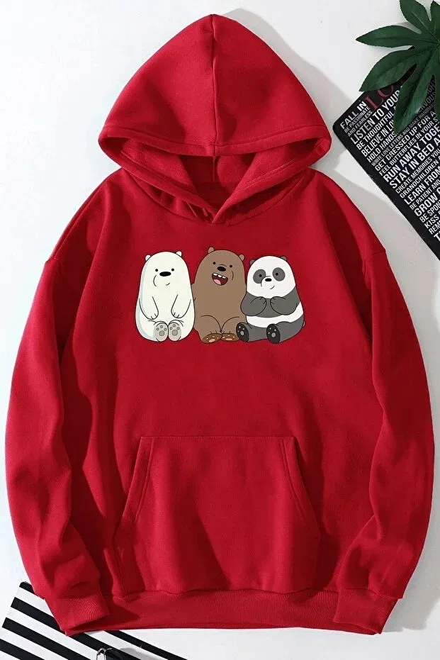 Детские свитшот с принтом Unisex friendly bears printed Uyguntarz, Red