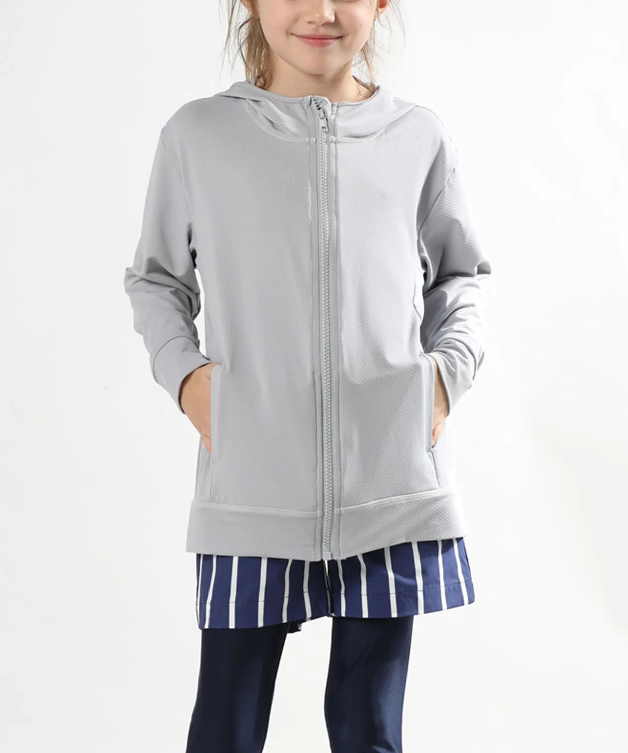 Детская рашгарда с капюшоном, с длинным рукавом флисовый Lace Ladies, Grey