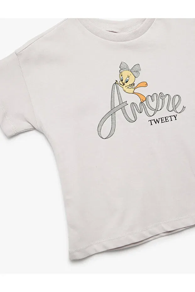 Детская хлопковое хлопковое футболка Tweety Licensed Koton, Lilac — фото 3