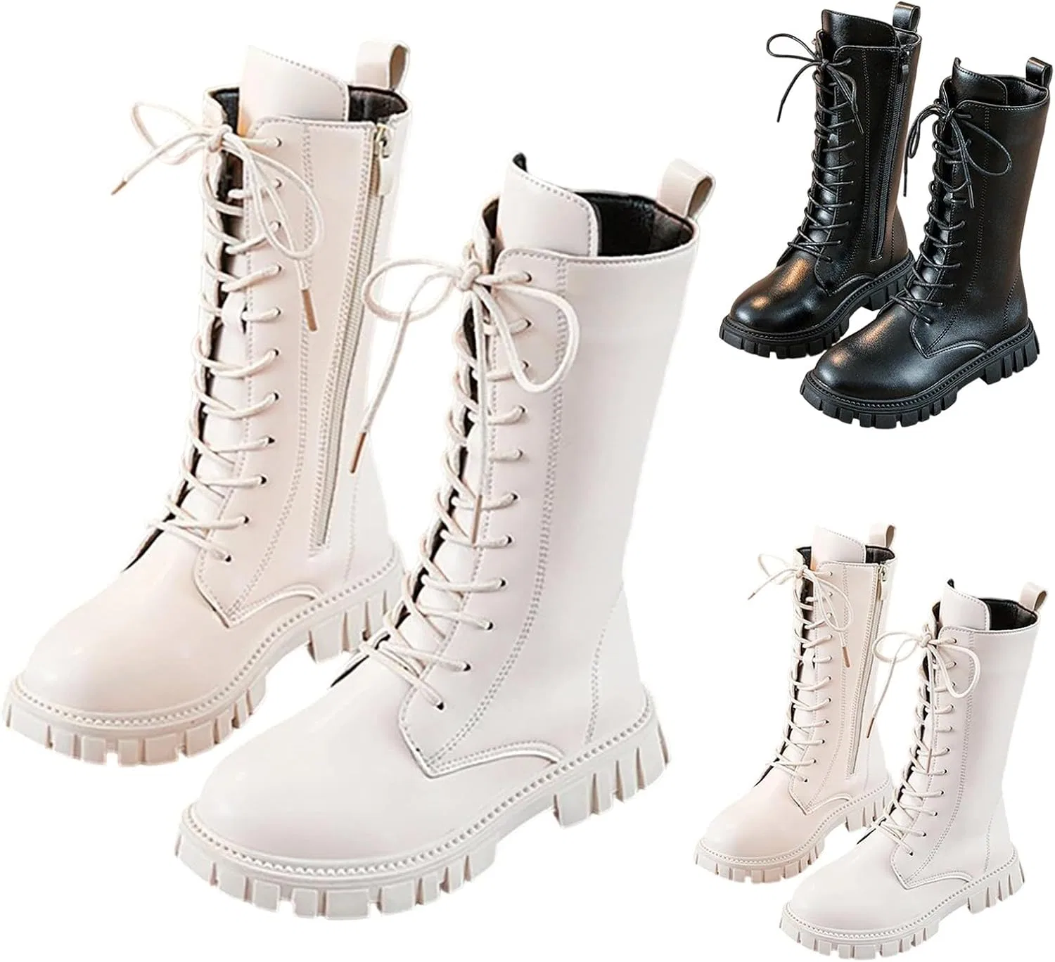 Детские ботинки на шнуровке с принтом для девочек, White — фото 3