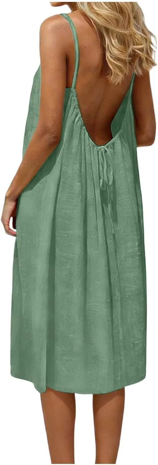 Повседневное длинное платье на тонких бретелях с открытой спиной, Light Green