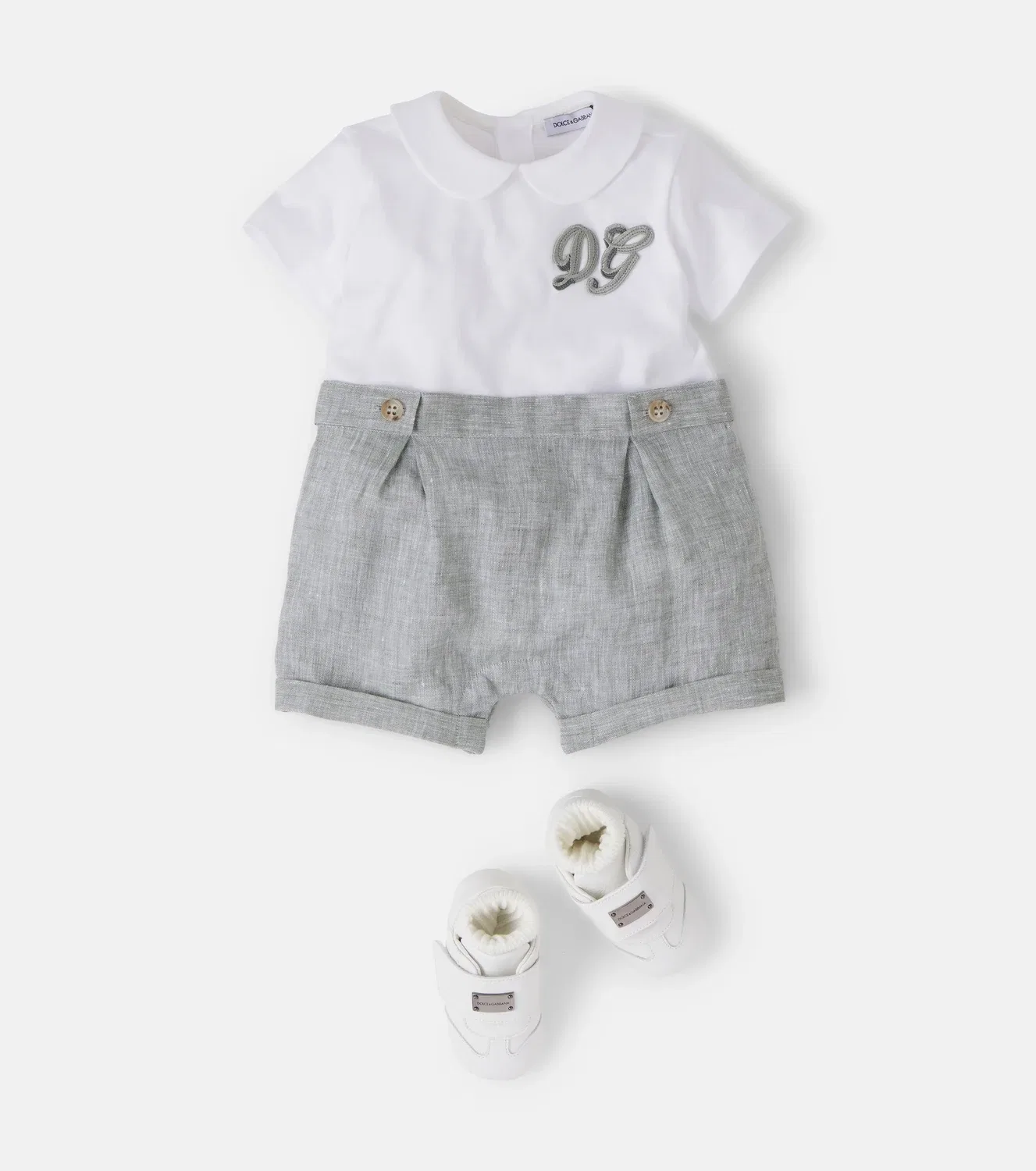 Комбинезон из льна и хлопка с вышивкой Dolce&Gabbana Kids, белый — фото 2