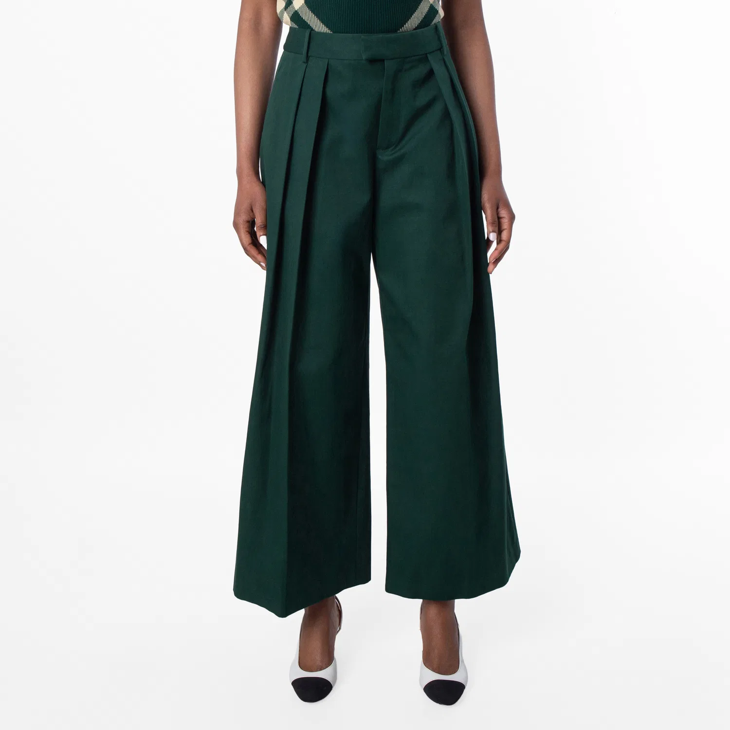 Брюки широкие плиссированные Pleated Cotton Wide-Leg Trousers Burberry, Ivy