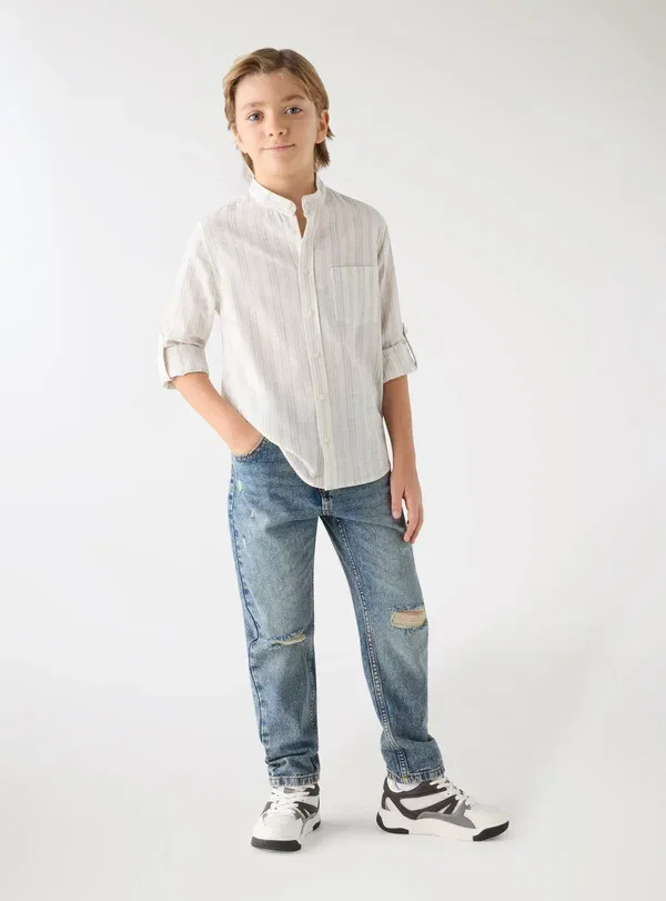 Рубашка полосатая A righe effetto - shirt Terranova, Bianco Lana, белый