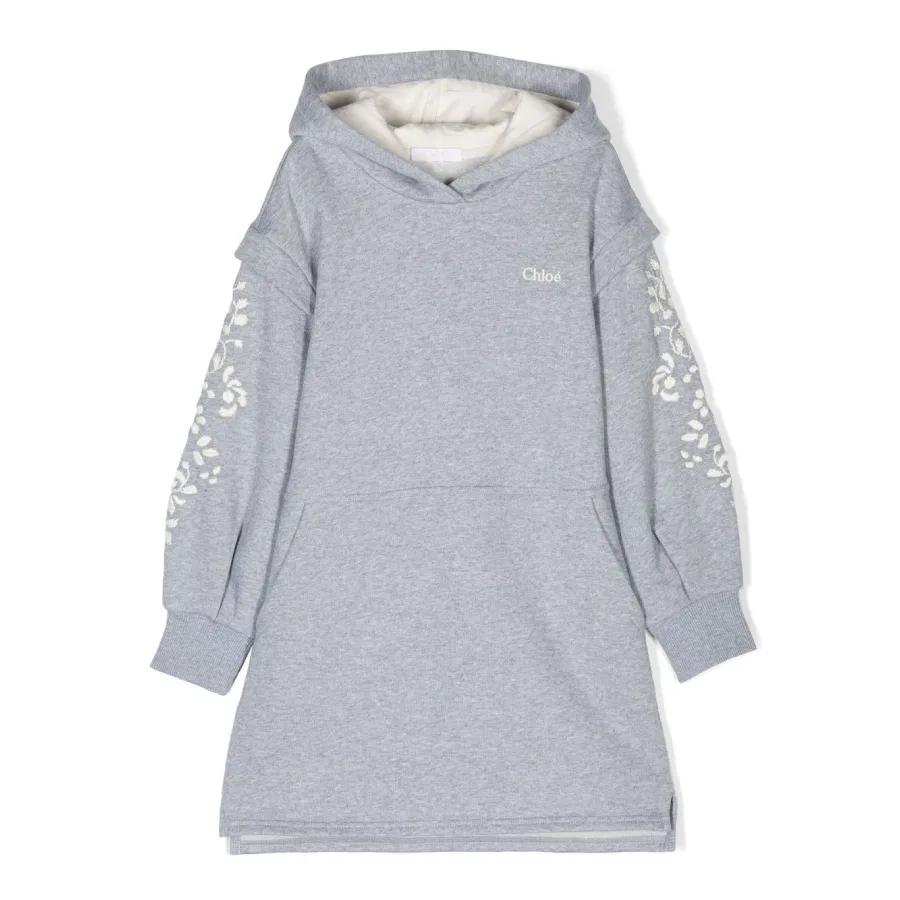 Платье с капюшоном и вышивкой Chloé, Grey