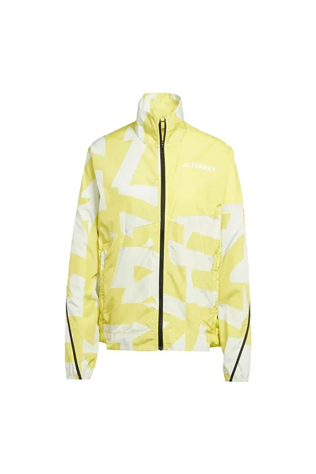 Женская ветровка с длинным рукавом Terrex multi printed wind jacket Adidas, Pure Sulfur / Linen Green — фото 4