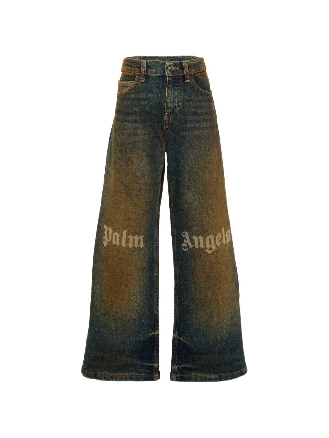 Широкие джинсы с логотипом Palm Angels Kids, синий