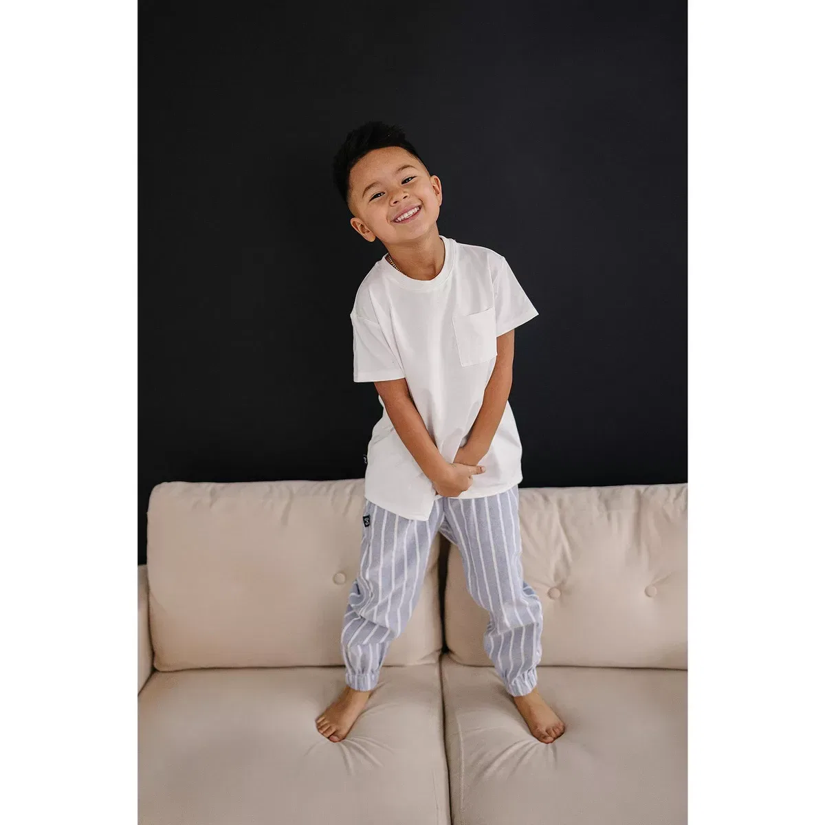 Детские штаны для девочек хлопковые с принтом Dylan Breathable Cotton Stripe Summer Jogger Pants Olive + Scout, Blue — фото 3