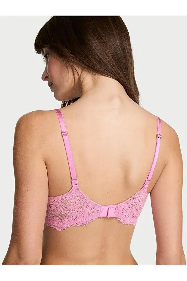 Женский бюстгальтер кружевной с вышивкой Wicked unpadded lace balconette bra Victoria'S Secret, Powder Pink — фото 2