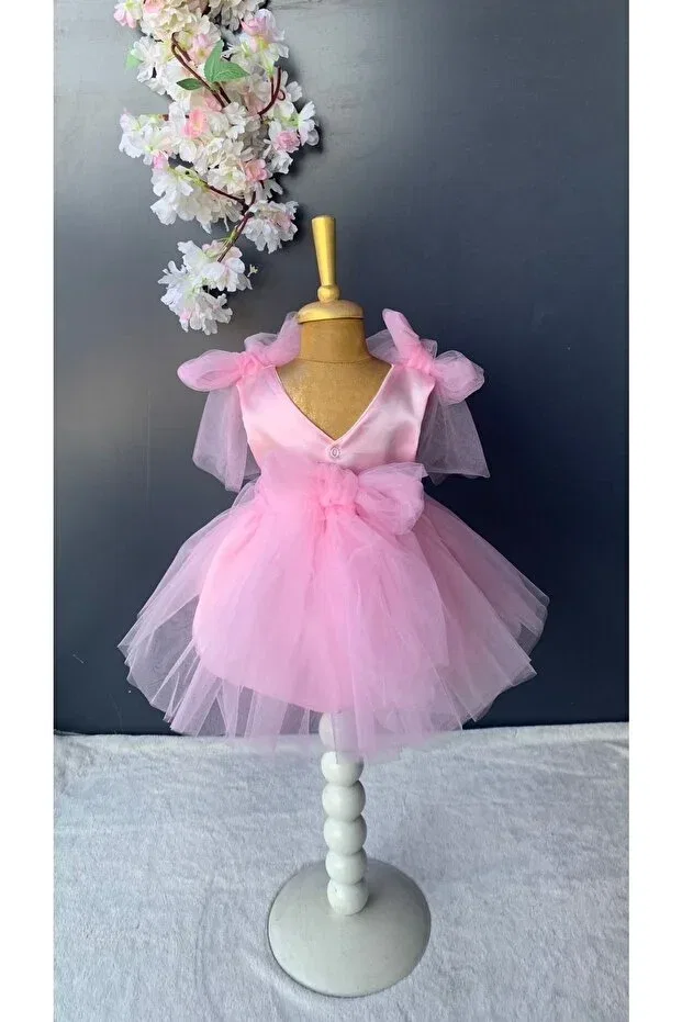 Детское платье для девочек с капюшоном Petite Ponpon Baby, Pink — фото 3