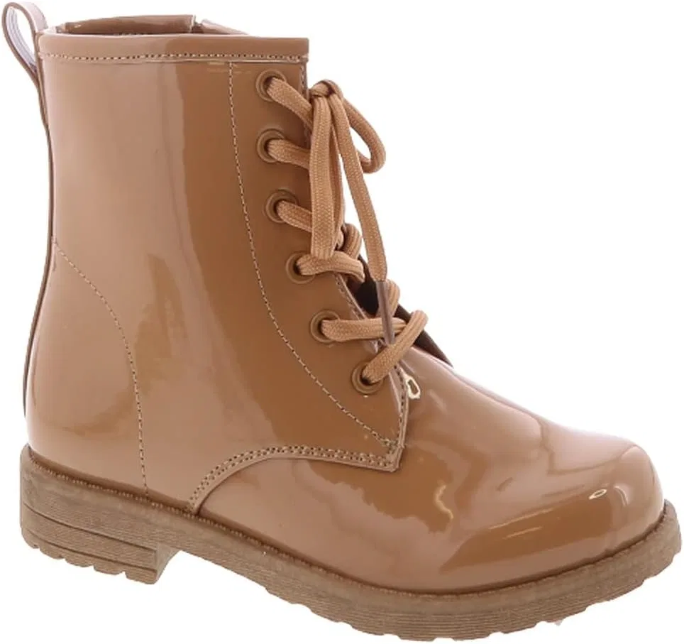 Детские ботинки для девочек на шнуровке с молнией TOP Moda, Camel Patent