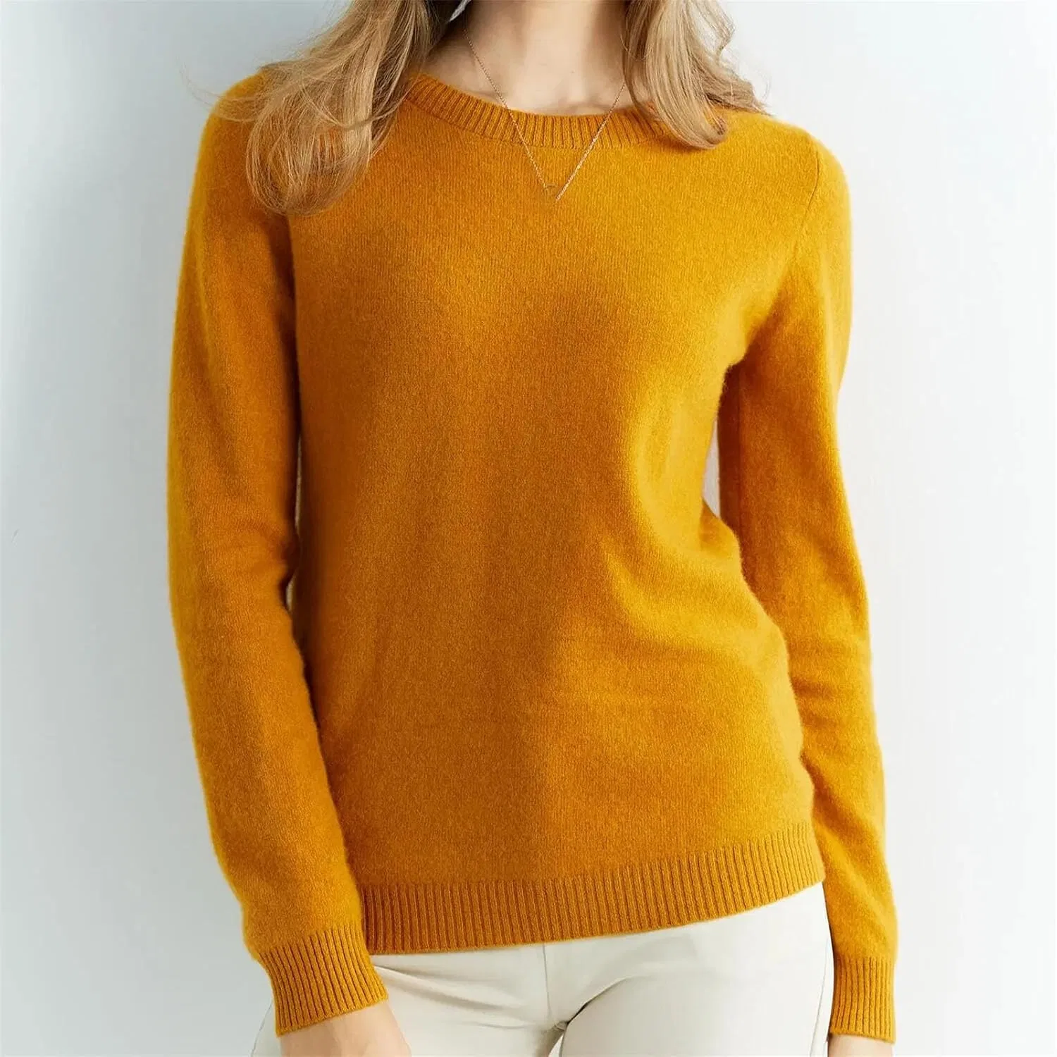 Женский свитер из шерсти мериноса с круглым вырезом, модель Vintage Pullovers, рыжий — фото 2