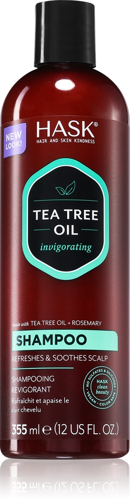 

Освежающий шампунь с маслом чайного дерева и розмарином для сухой и зудящей кожи головы Hask, 355 мл