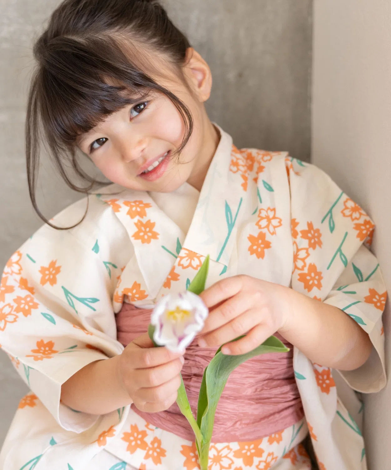 Детское хлопковое кимоно-юката с принтом, комплект из 3 предметов Yukata-kan Grace, Orange