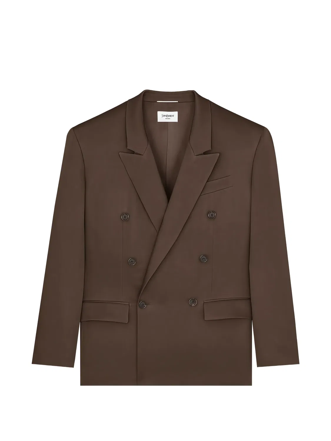 Шелковый двубортный пиджак Saint Laurent, коричневый
