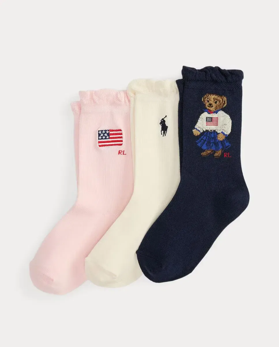 Детские носки для девочек набор 3 пары Polo Bear Polo Ralph Lauren, Multicolor