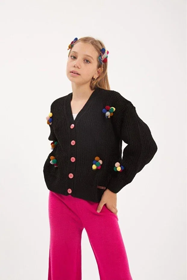 Детский кардиган для девочек с принтом Basics Hilal Akıncı Kids, Fuchsia