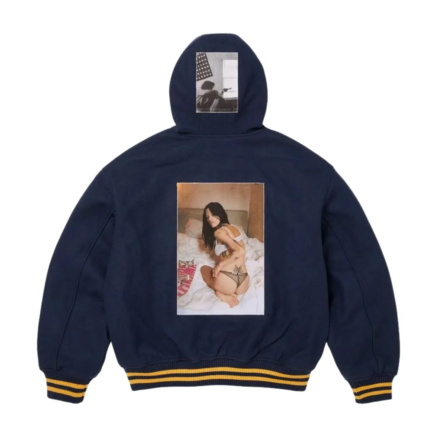 Мужская куртка Larry Clark FW26 Hooded Varsity Jacket 'Navy' Supreme, темно-синий — фото 3