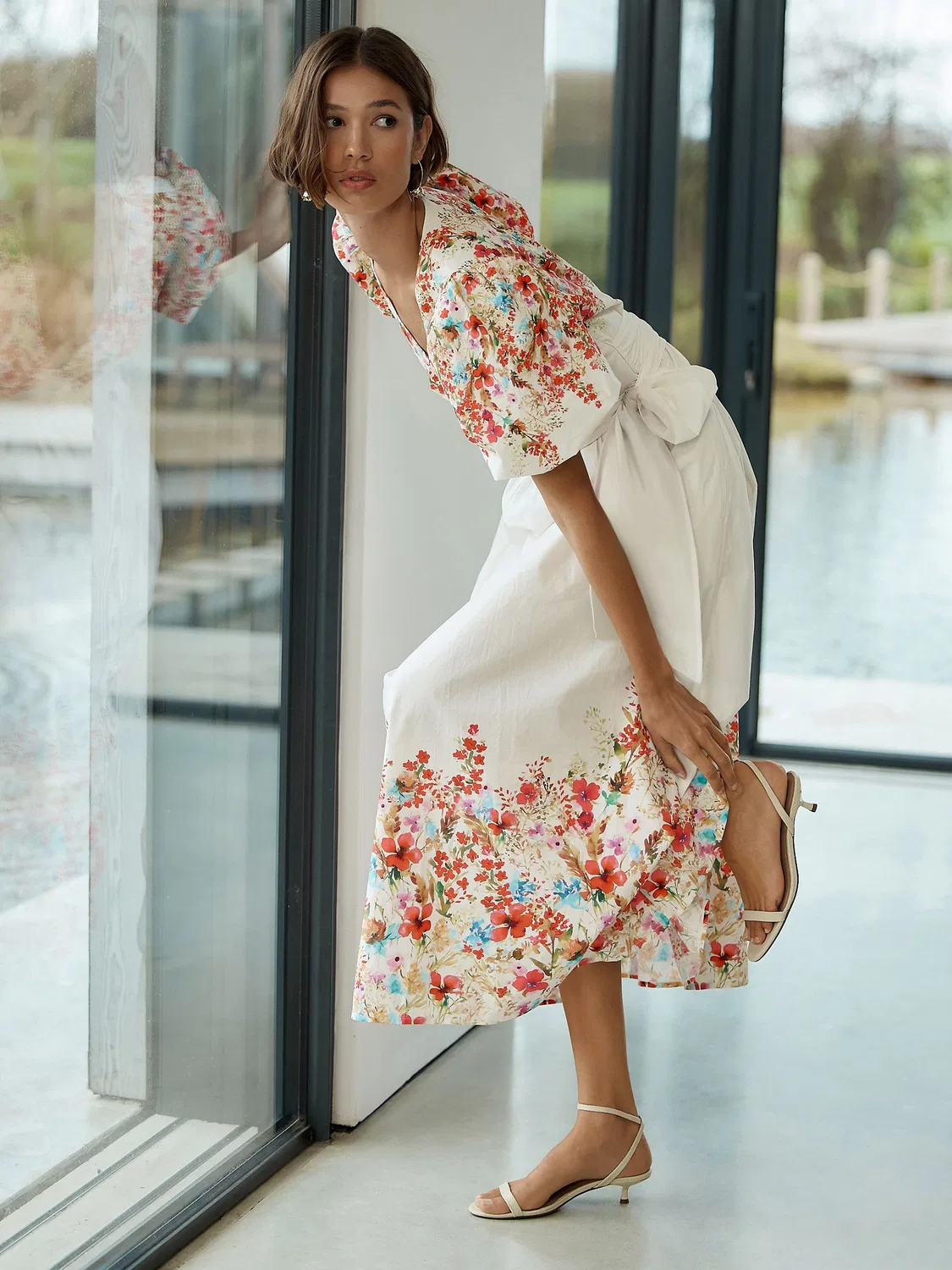 Платье миди с цветочным принтом, White Floral Print Next, белый