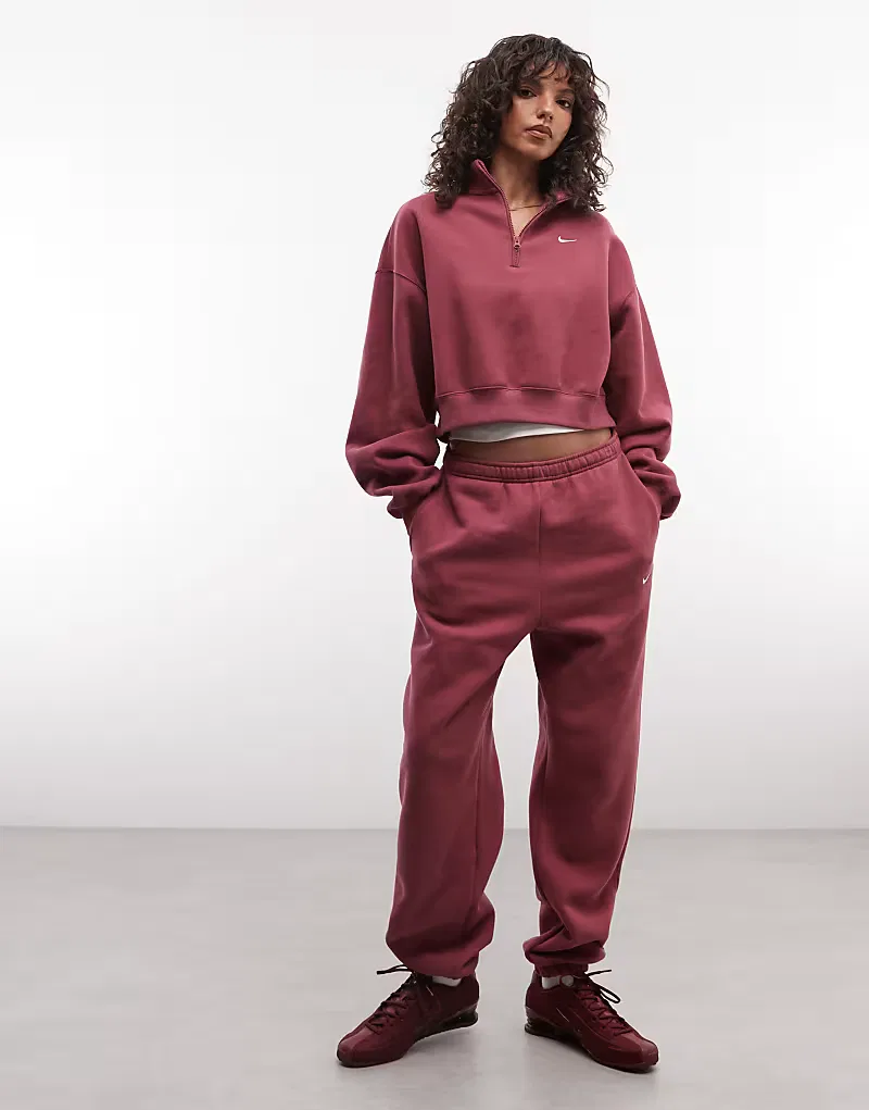Укороченная толстовка Nike Studio Fleece средней плотности с застежкой-молнией на четверть длины, розовый — фото 2