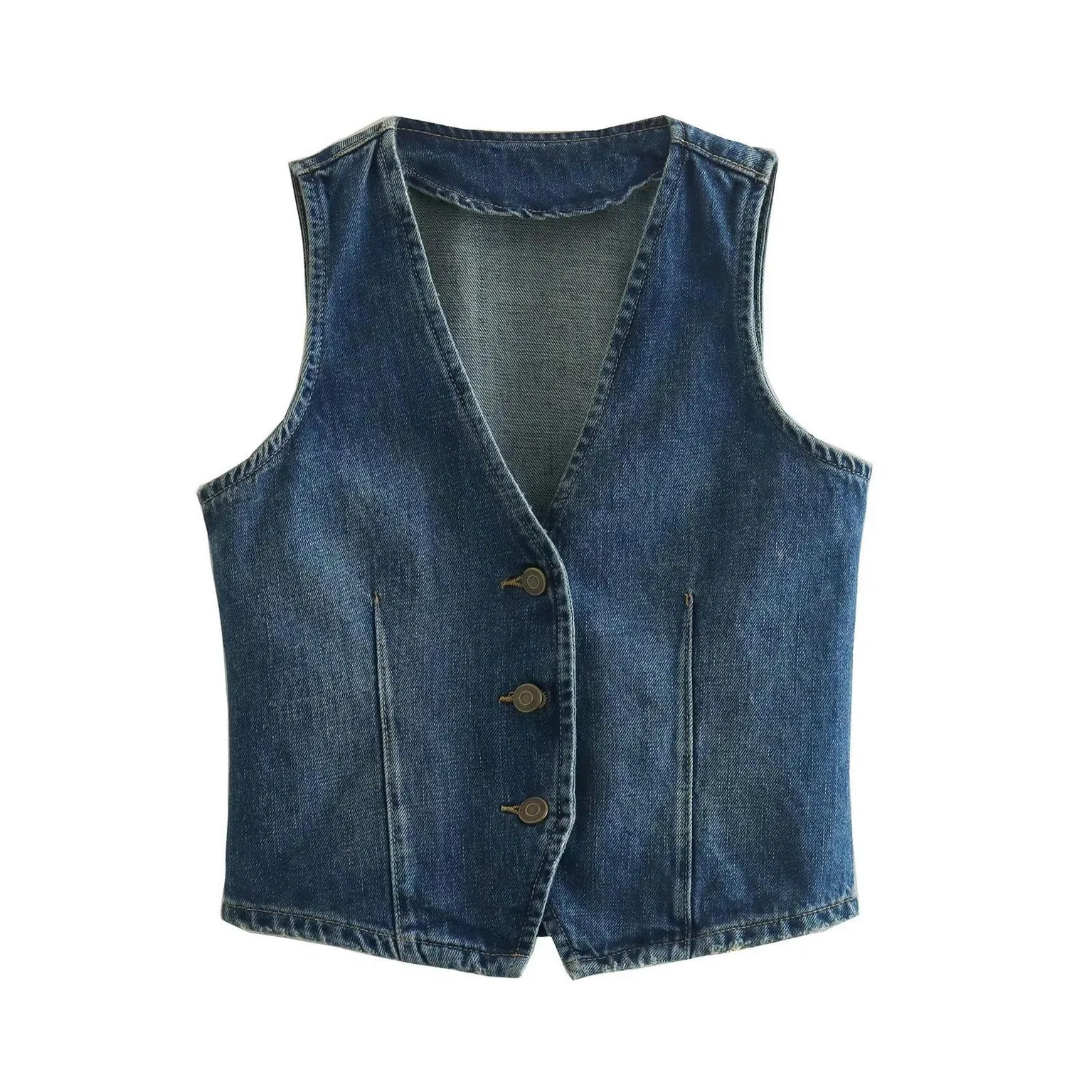 Женский джинсовый жилет с V-образным вырезом Temperamento Cavallo alla Moda e Versatile, Blu Denim