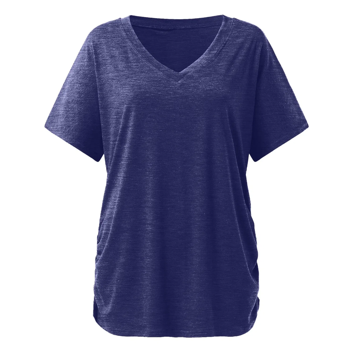 Женская футболка с v-образным вырезом с коротким рукавом Womens Short Sleeve V-Neck Solid Color Soft Loose Fit T-Shirt Ladies Temperament, Navy — фото 4