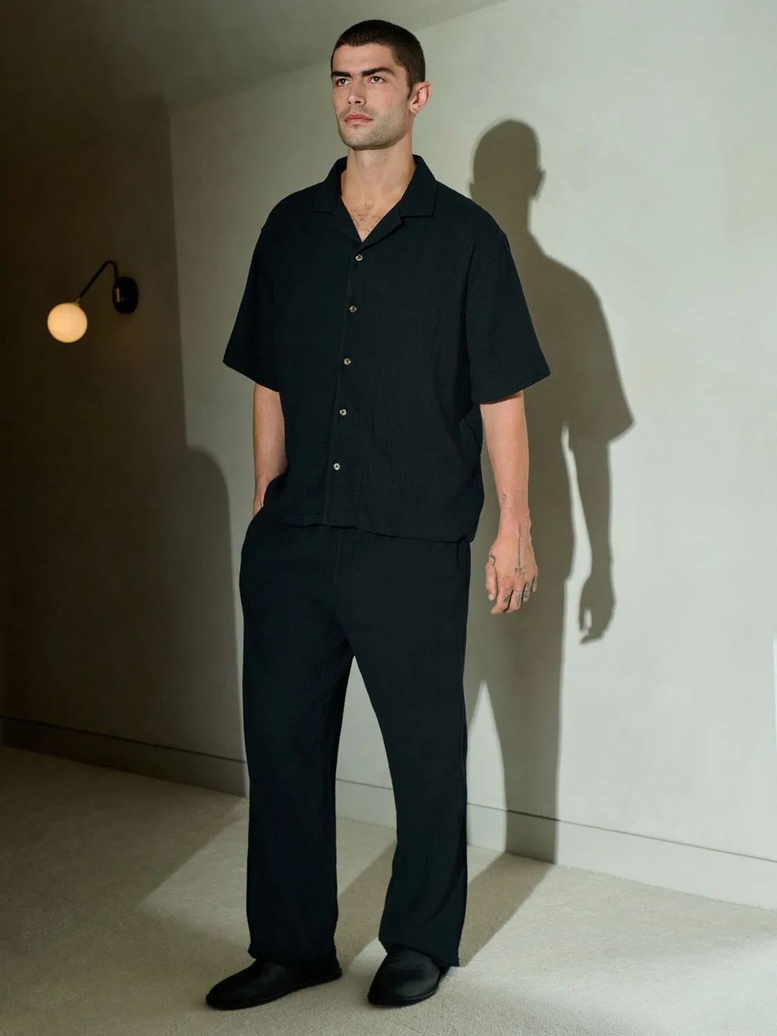 Пижама, из марли, Black Cheesecloth Shirt and Bottoms Set Next, черный