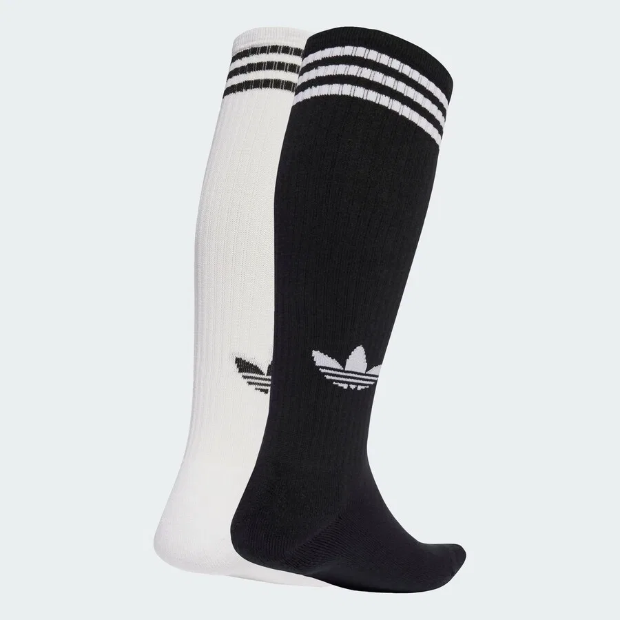 Высокие носки ADIDAS ORIGINALS до колена, черные и белые — фото 2