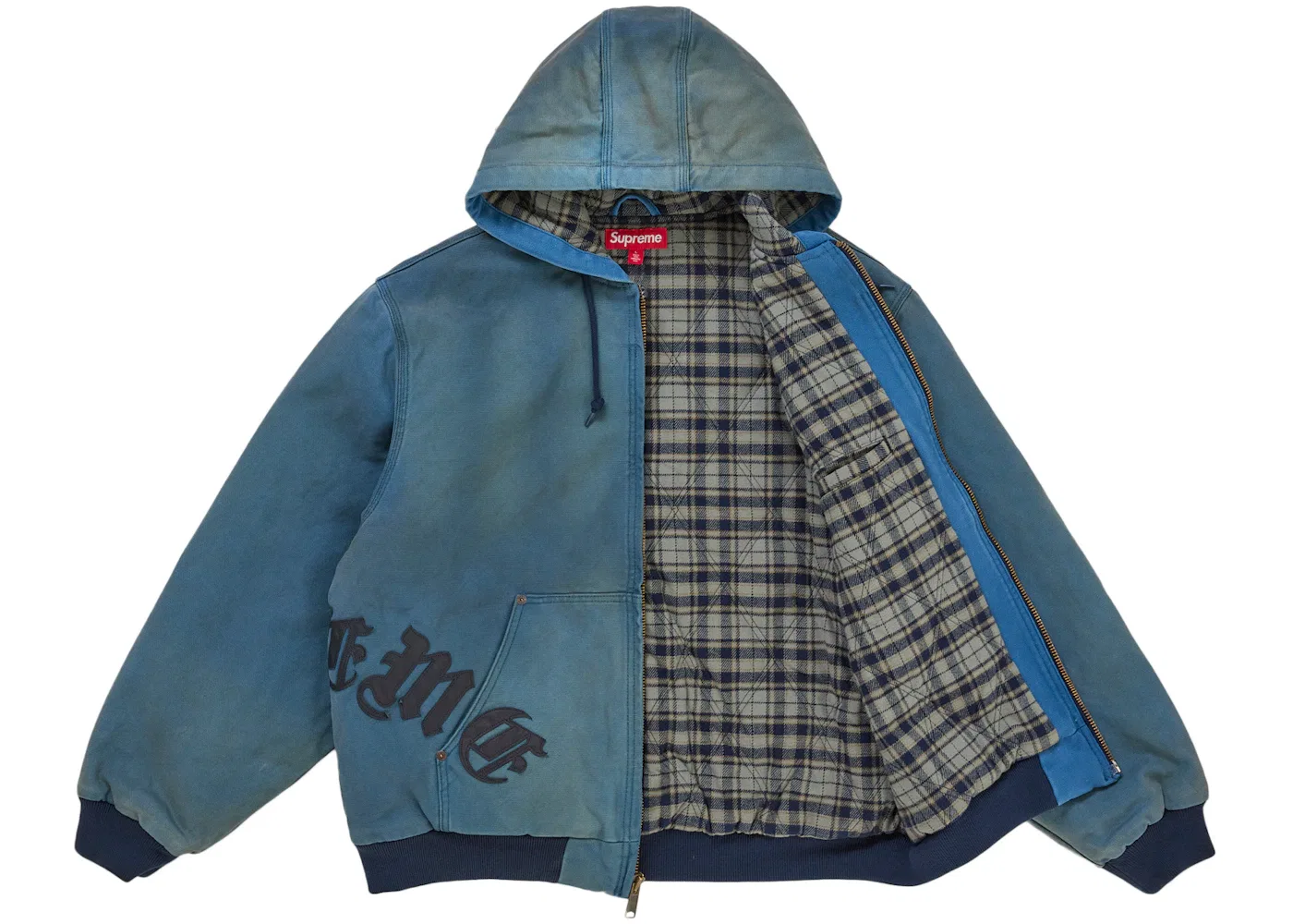 Мужская куртка с капюшоном и кожаной аппликацией Supreme Leather Applique Hooded Work, темно-синий — фото 2