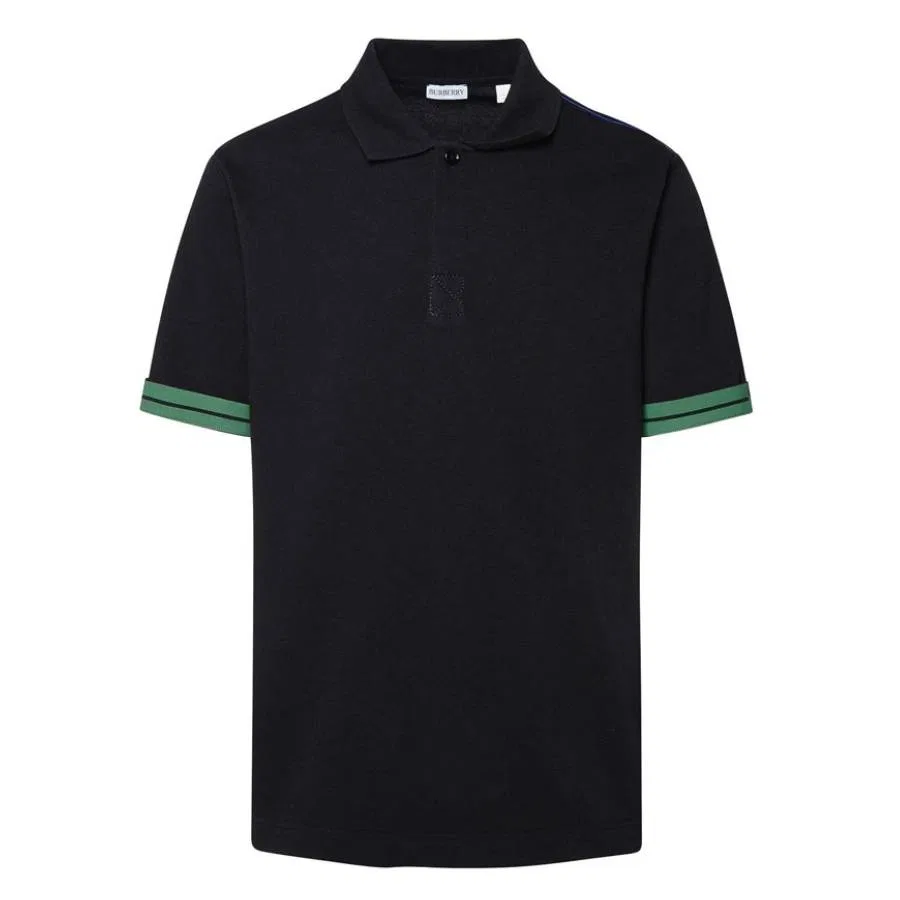 Поло с коротким рукавом и полосатыми манжетами Burberry, Black