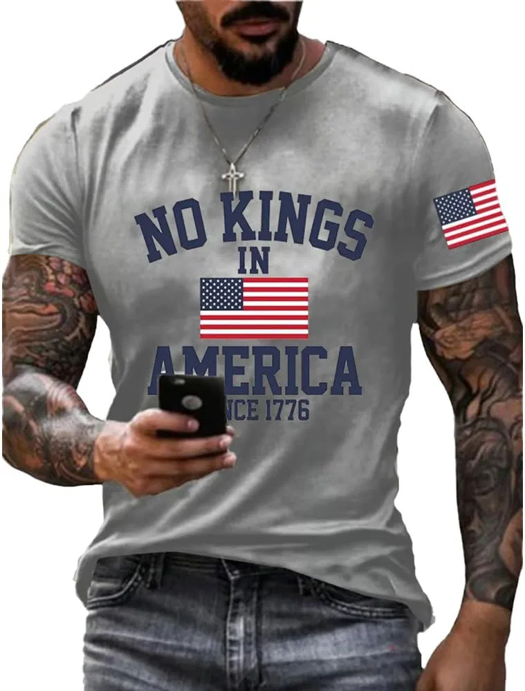 Мужская футболка с принтом No Kings in America FDT, Light Gray