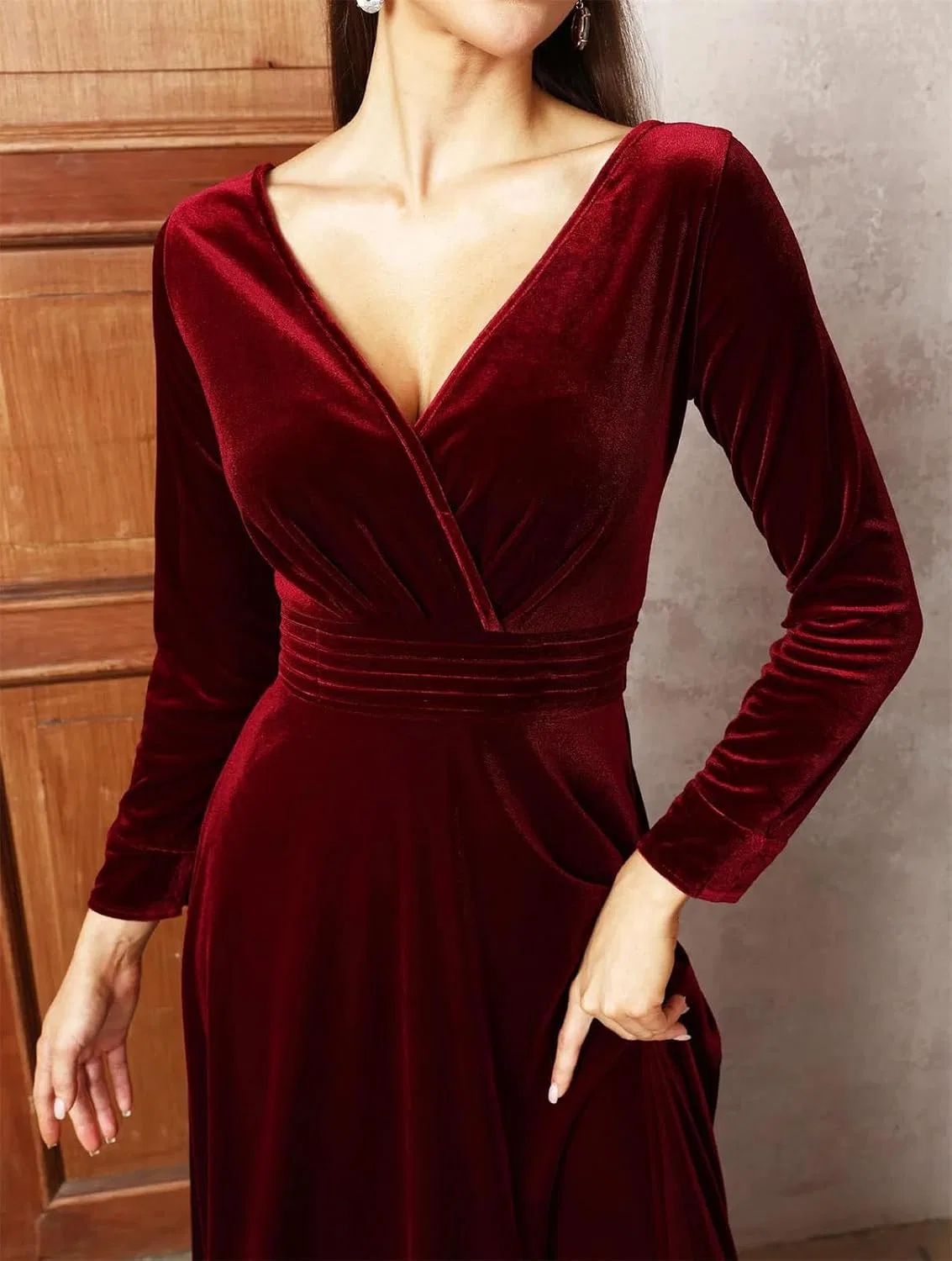Женское бархатное макси-платье A-силуэта, Claret — фото 2