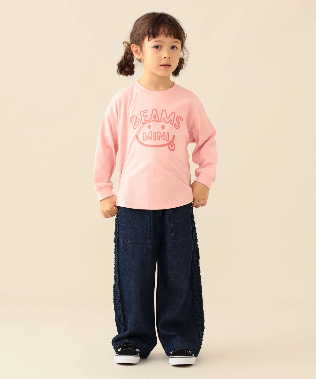 Детская футболка с принтом с длинным рукавомSmile Big Long Sleeve T-Shirt BEAMS mini, Pink — фото 4