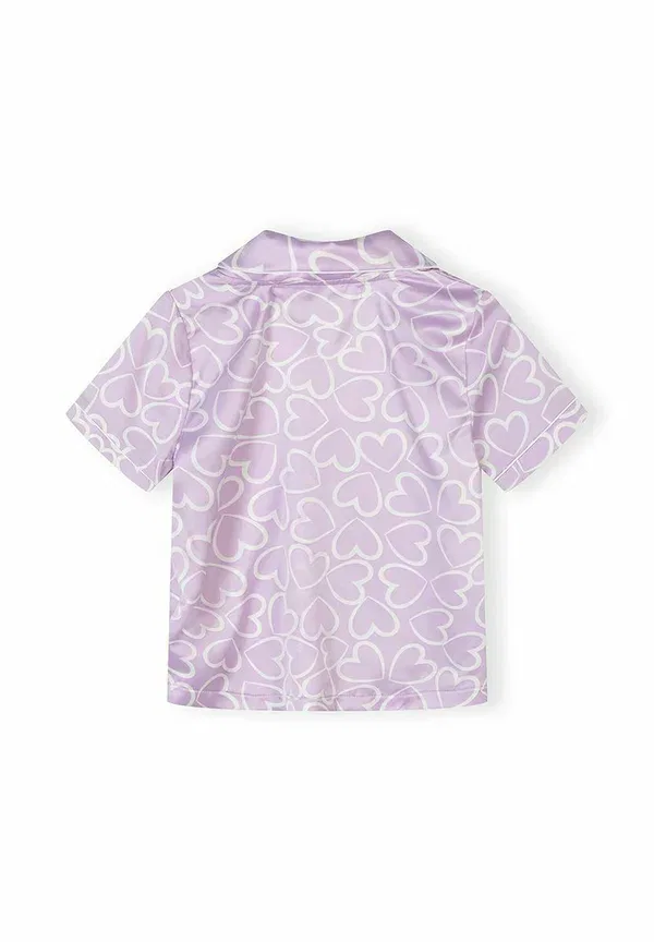Комплект пижамный с коротким рукавом и шортами, сатин, Button up short sleeve and set, Minoti, lilac, сиреневый — фото 3