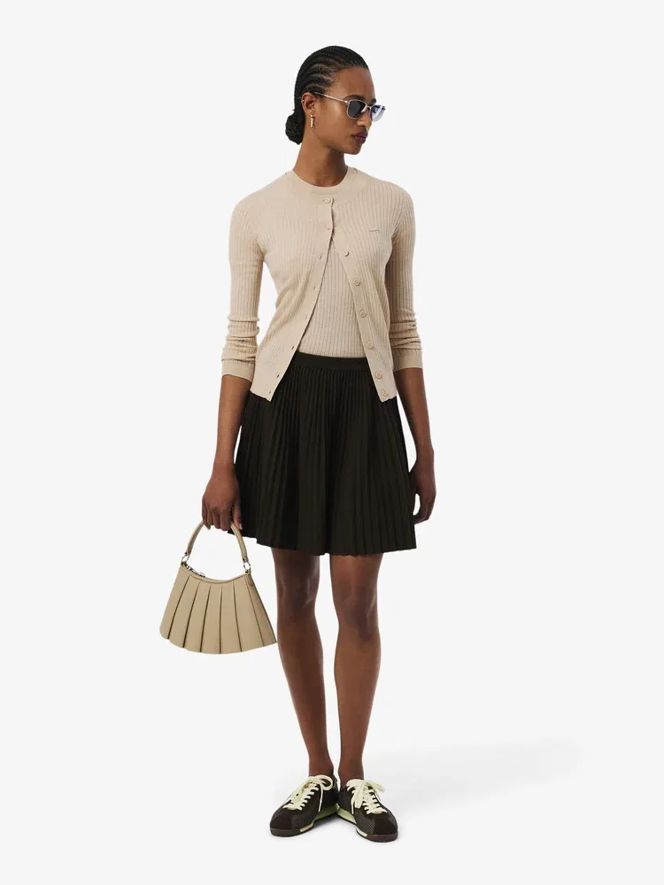 Кардиган LACOSTE Beige из мериносовой шерсти, Ребристый, Бежевый — фото 4