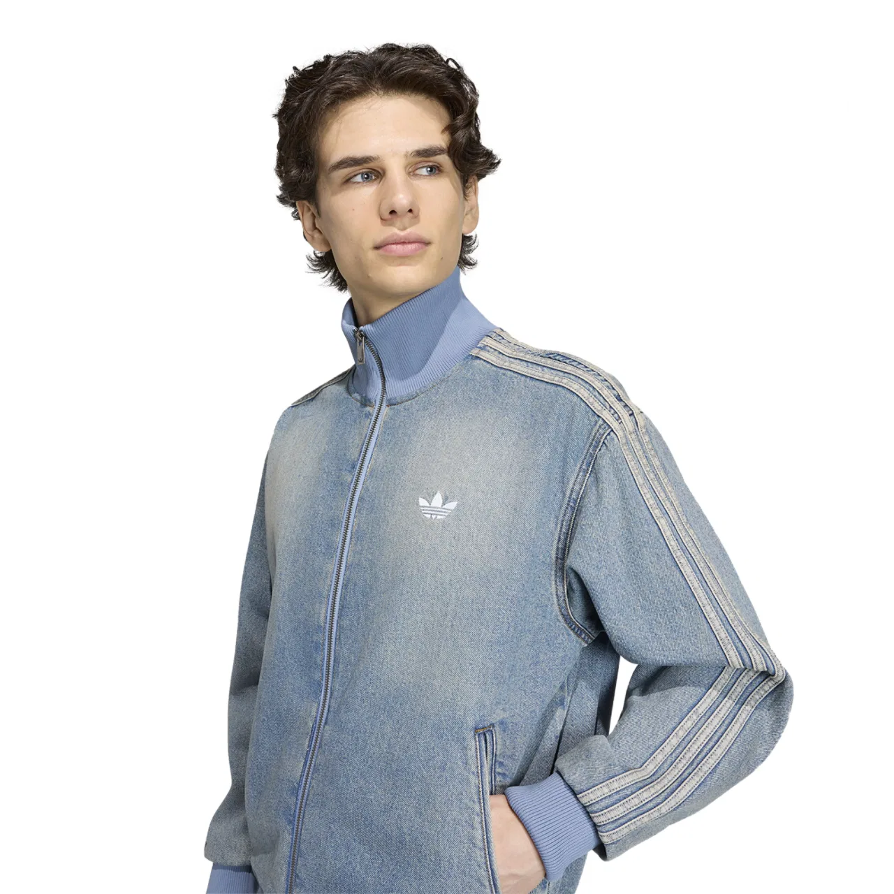 Мужская куртка Adicolor Denim Firebird Track Top Adidas, цвет Worn Blue Denim — фото 3