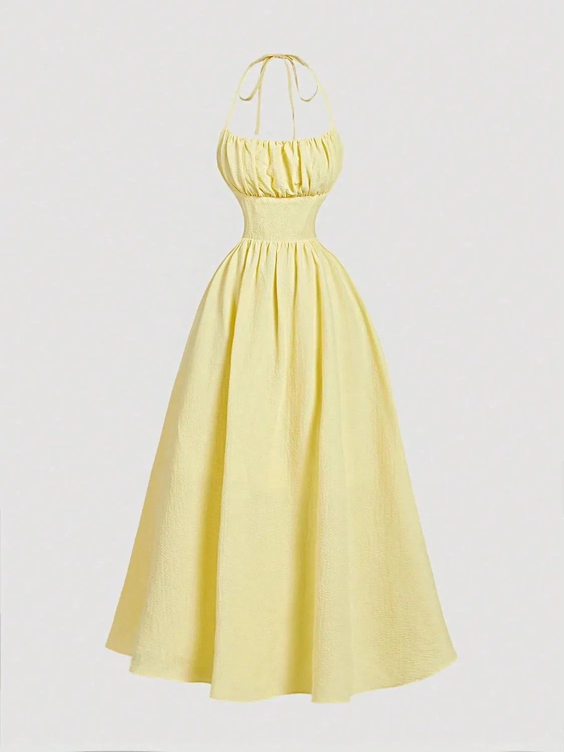 Женское длинное платье-макси на бретелях-шлейках с узлом на спине, Yellow — фото 4