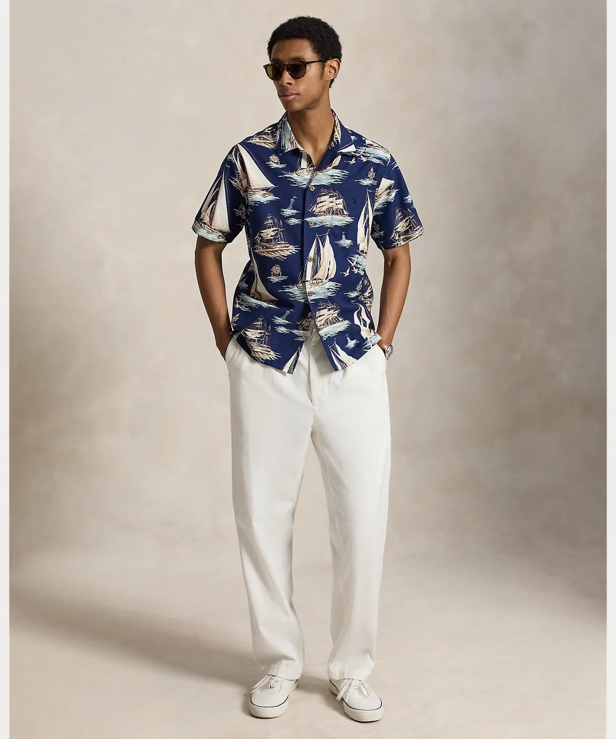 Мужская рубашка поло с длинным рукавоми принтом Sailboat Classic Fit Oxford POLO RALPH LAUREN, Multi — фото 3