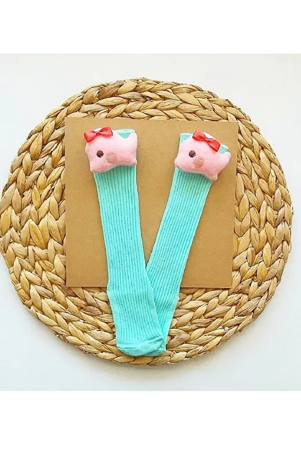 Детские гольфы для девочек с принтом Baby girl knee socks with toy figures baby knee socks - whale Asa Bebek Çocuk, Mint