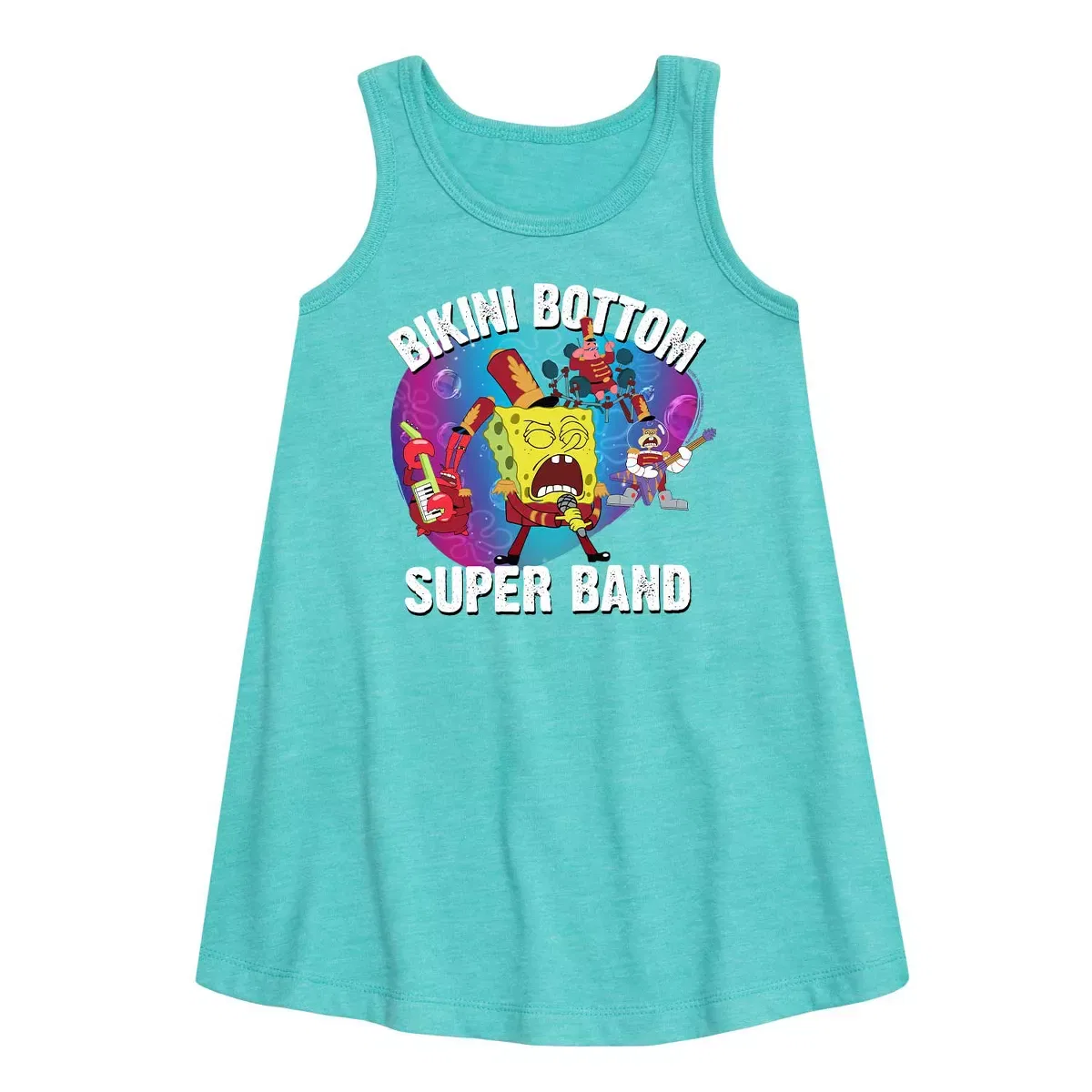 Детское платье-трапеция без рукавов Bikini Bottom Super Band SpongeBob SquarePants, Turquoise