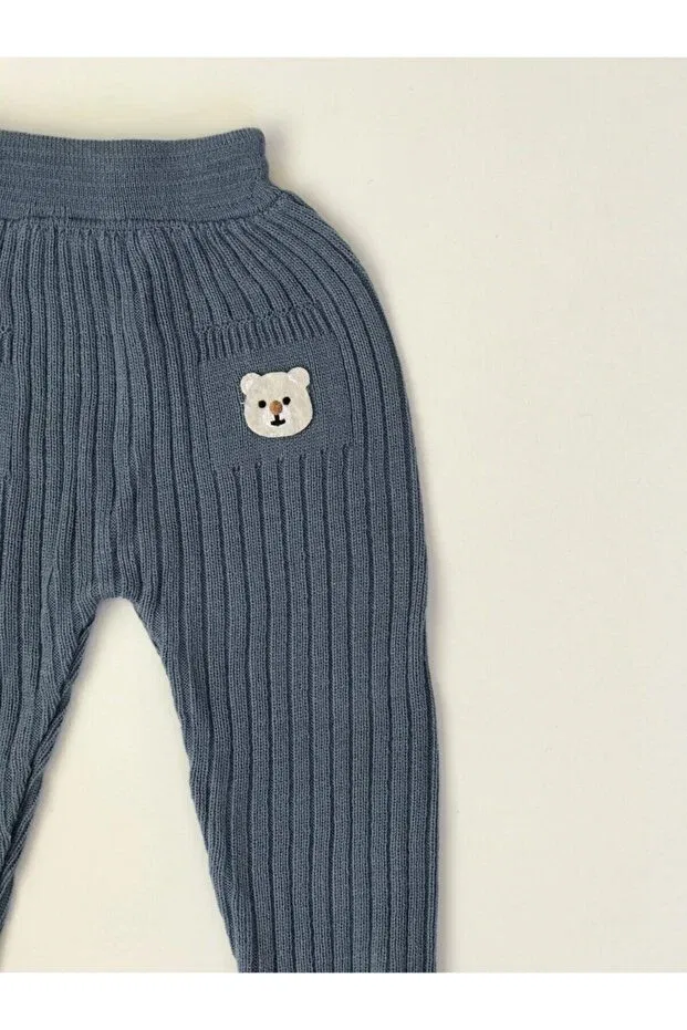 Детские леггинсы для девочек с принтом Corduroy bear baby knitwear leggings Meriç Bebe, Indigo — фото 2