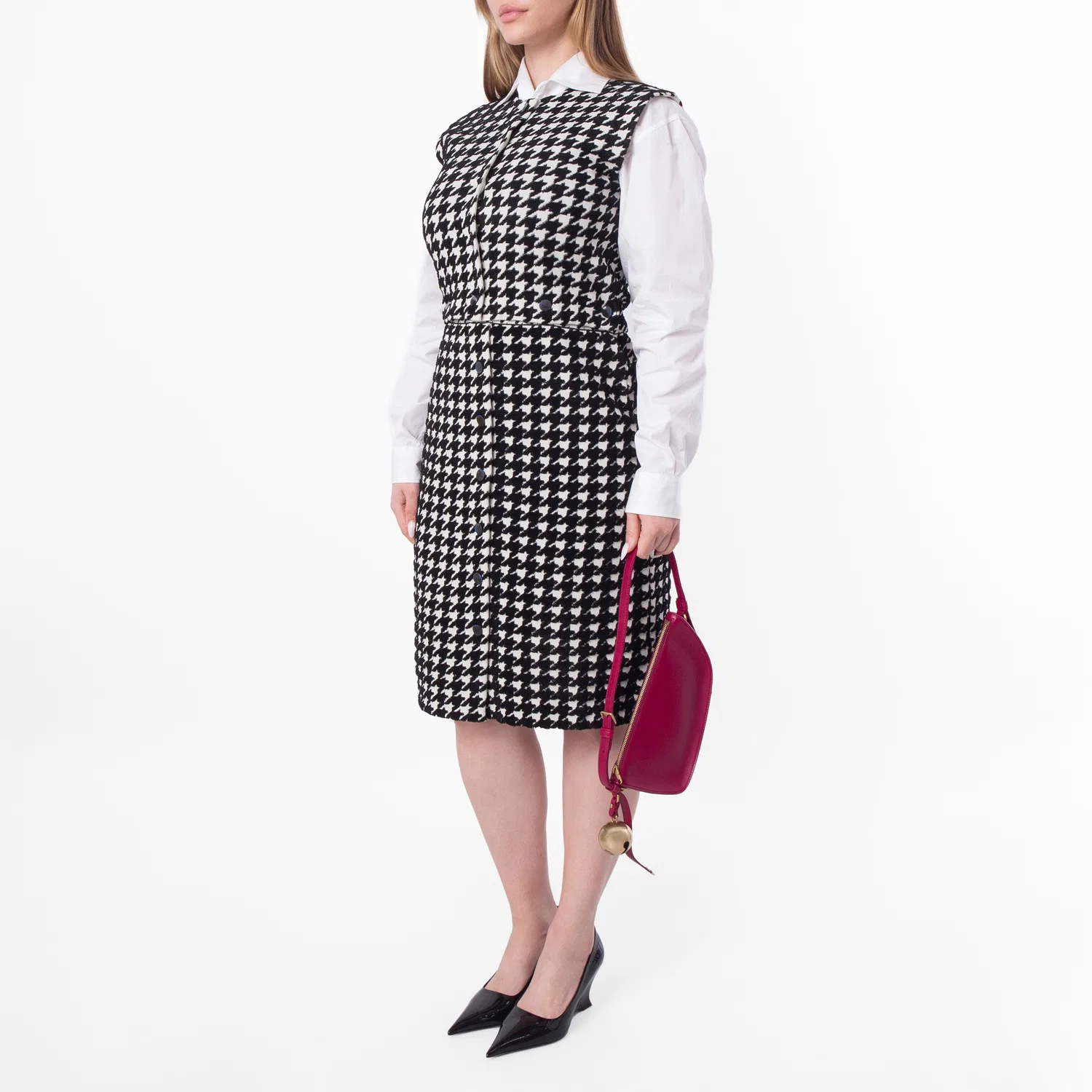Платье-трапеция без рукавов с принтом «гусиная лапка» Houndstooth Nylon Blend Dress Burberry, Black Ip Pattern — фото 4