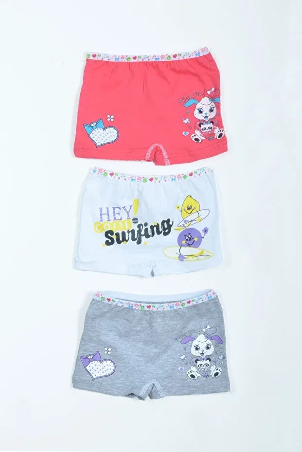Детские трусы-боксеры для девочек хлопковые 3 шт. Tutku, Fuchsia Grey White