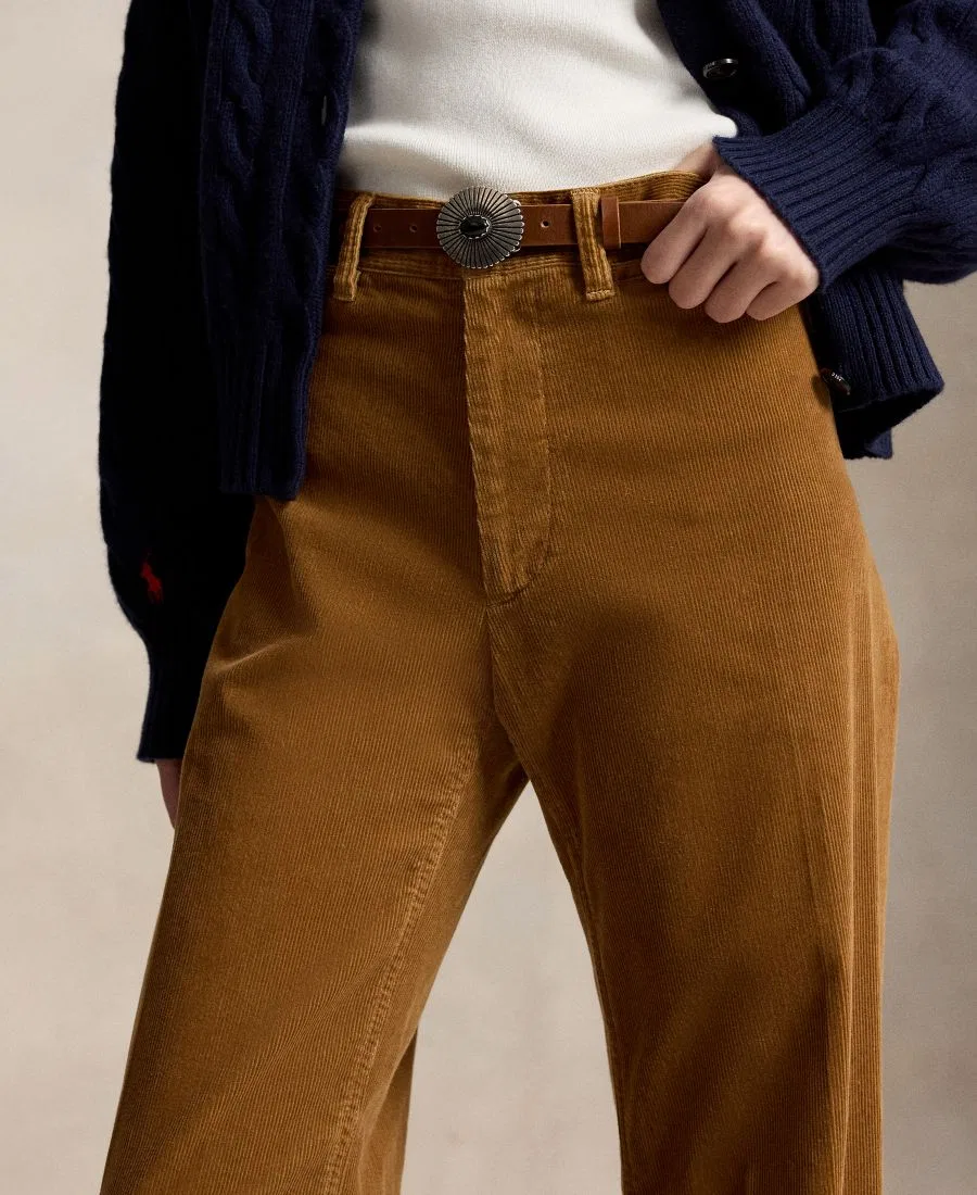 Женские брюки-клеш из вельвета Beaton Corduroy Flared Pants Polo Ralph Lauren, Tan — фото 3