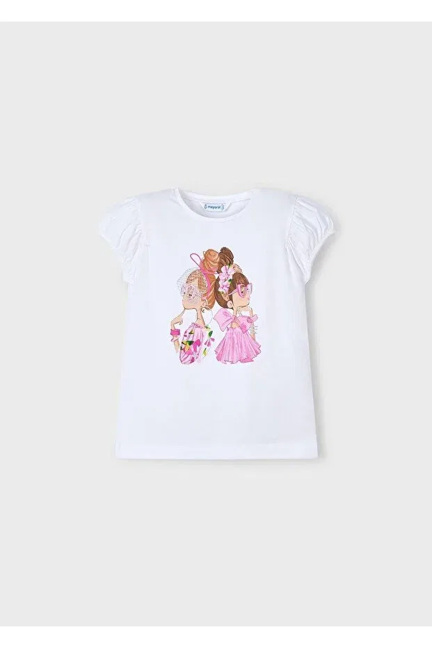 Детская футболка для девочек с принтом Girl'S Printed T-Shirt Mayoral, White — фото 2