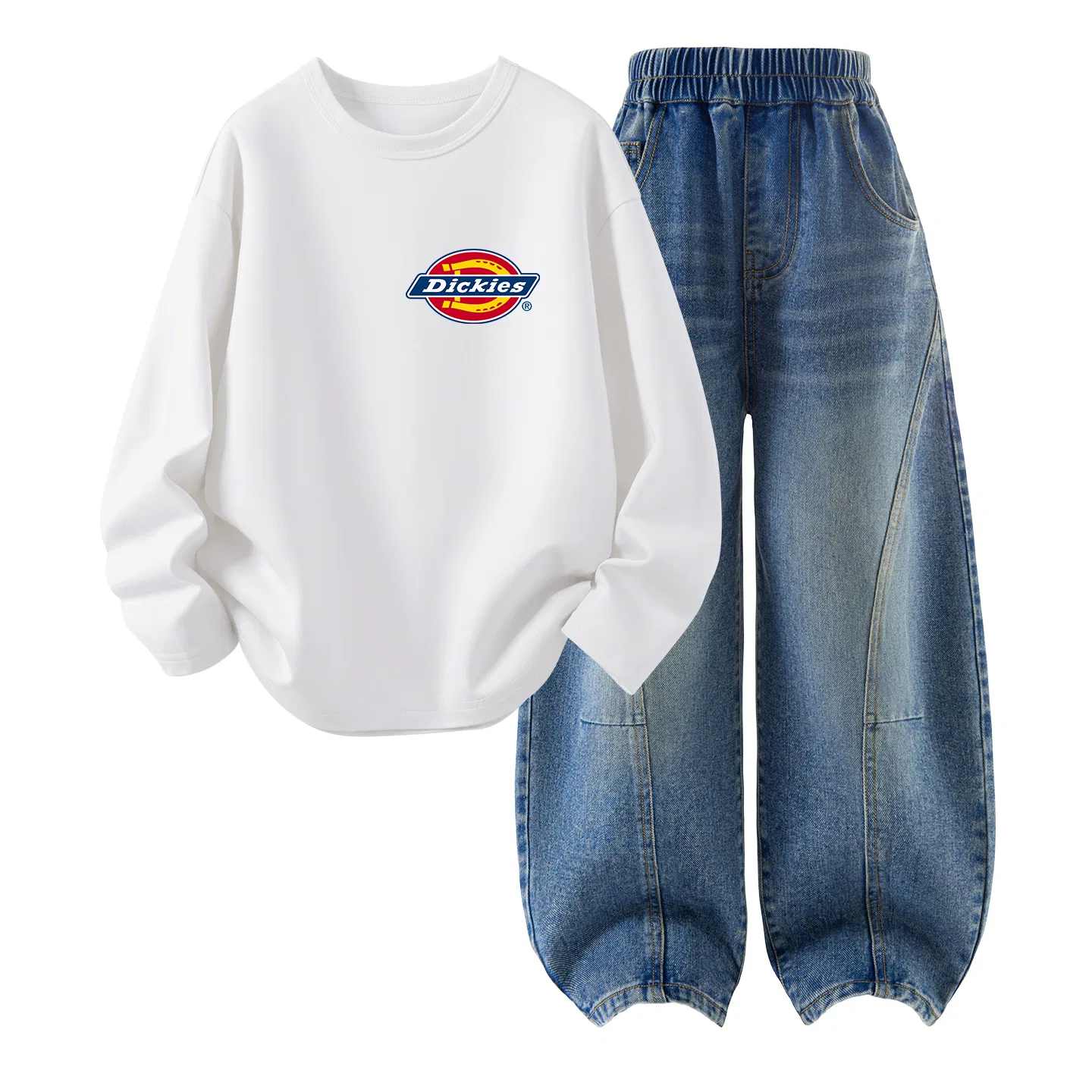 Детский комплект спортивной одежды с принтом Dickies, Standard Thick K White+Solid Color Denim Blue