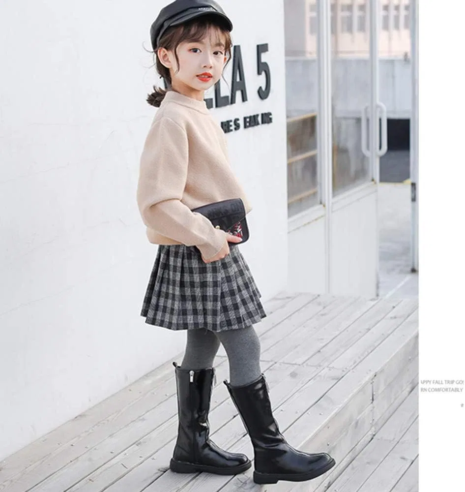 Детские сапоги для девочек с молнией Dayiss Fashion Girl's Waterproof Front Zipper Tall Riding Boots DAYISS, Black — фото 3