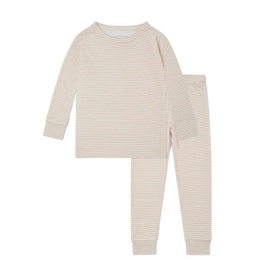 Комплект пижамы с длинным рукавом из бамбука Oatmeal Stripe Motette, Beige And White Stripe