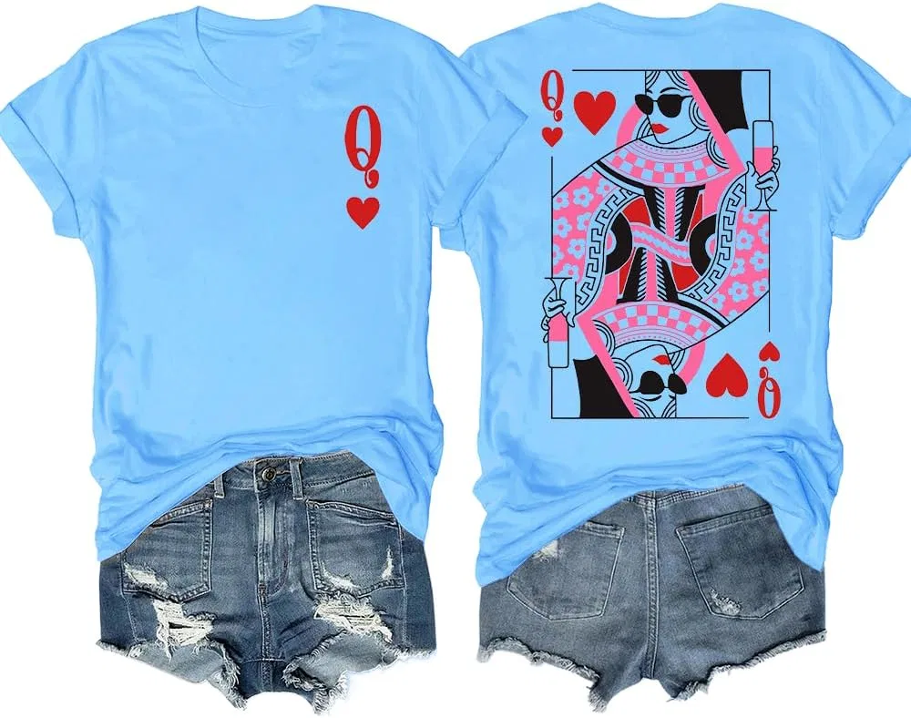 Женская футболка с принтом Playing Card Queen Valentine, Carolina Blue