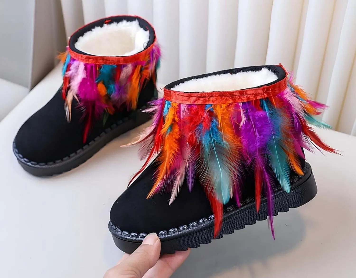 Детские зимние сапоги для девочек с меховой подкладкой FUNCOS, Red Multicoloured — фото 3